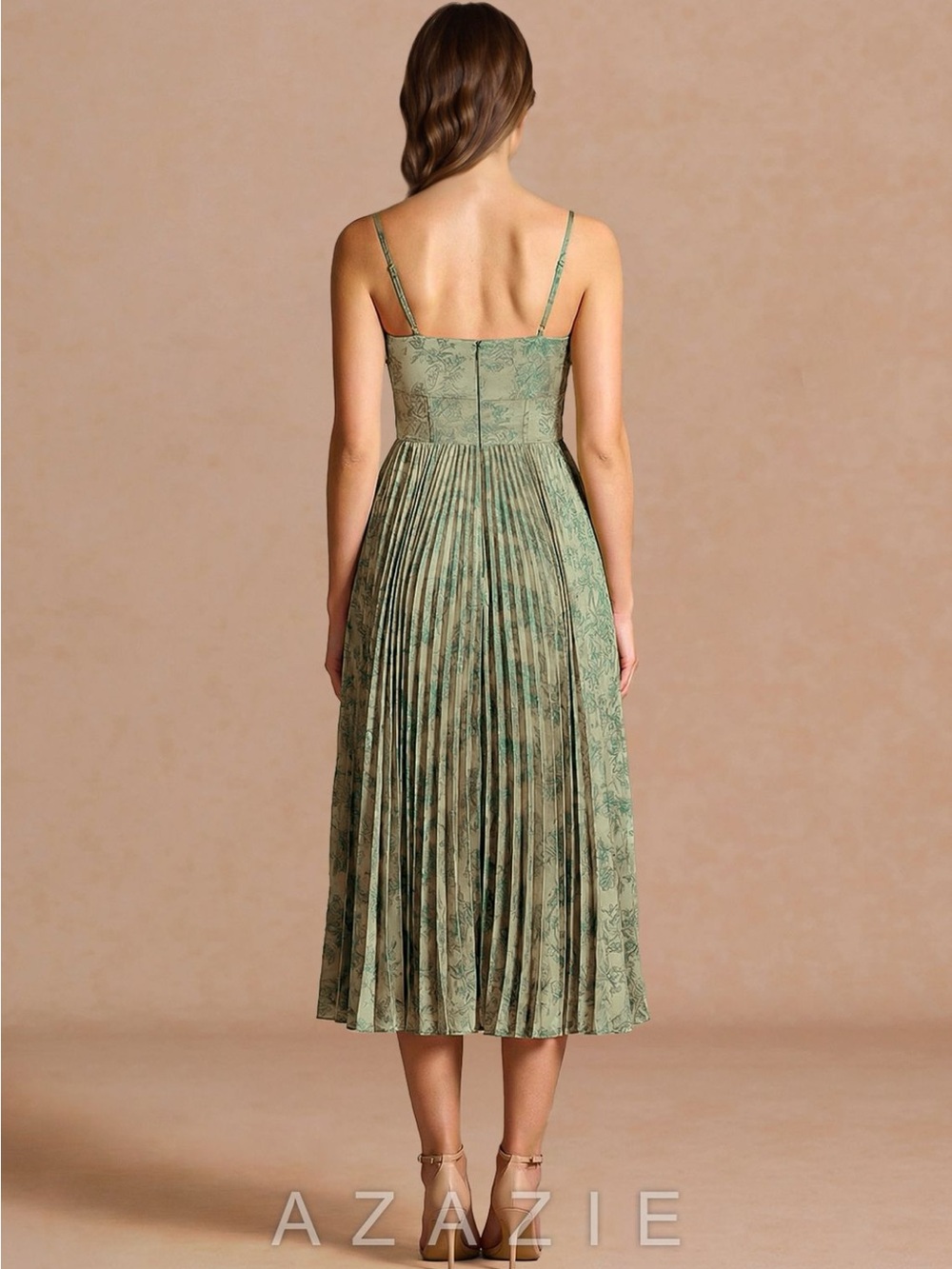 Azazie Vesper Platinum Teal Midi Dress - Picture 2 of 7
